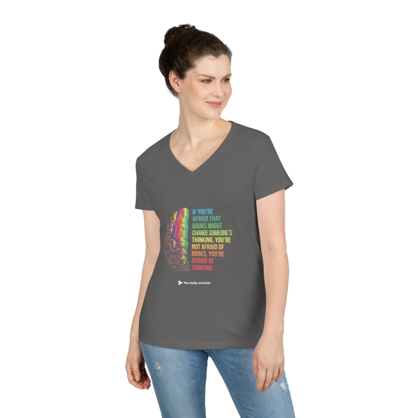 Afraid Of Books, or Thinking? Ladies' V-Neck T-Shirt