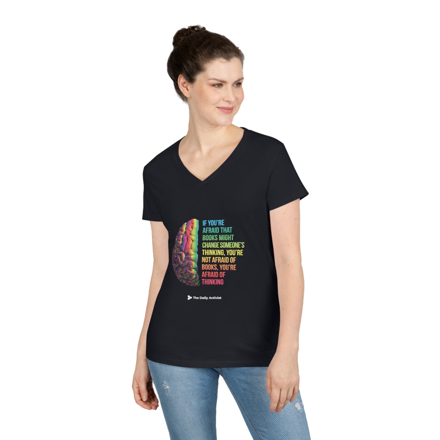 Afraid Of Books, or Thinking? Ladies' V-Neck T-Shirt